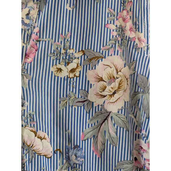 Talbots Womens Blue Spring Floral Stripe Pop Over Blouse Size XLP Long Sleeves - Picture 2 of 6